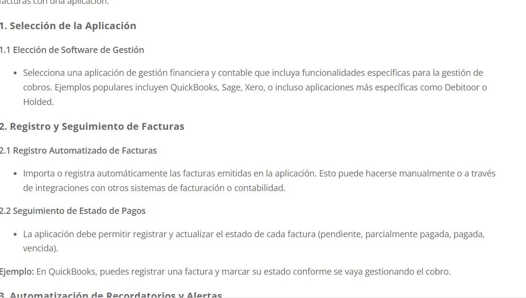 Explicación gestión del cobro de facturas como se gestionarían con una aplicación